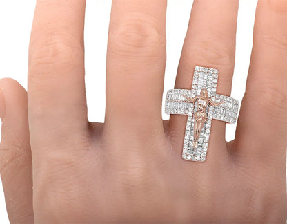 'Jesus on Cross' Baguette 1.86 CT Diamond Pinky Ring Gold S10