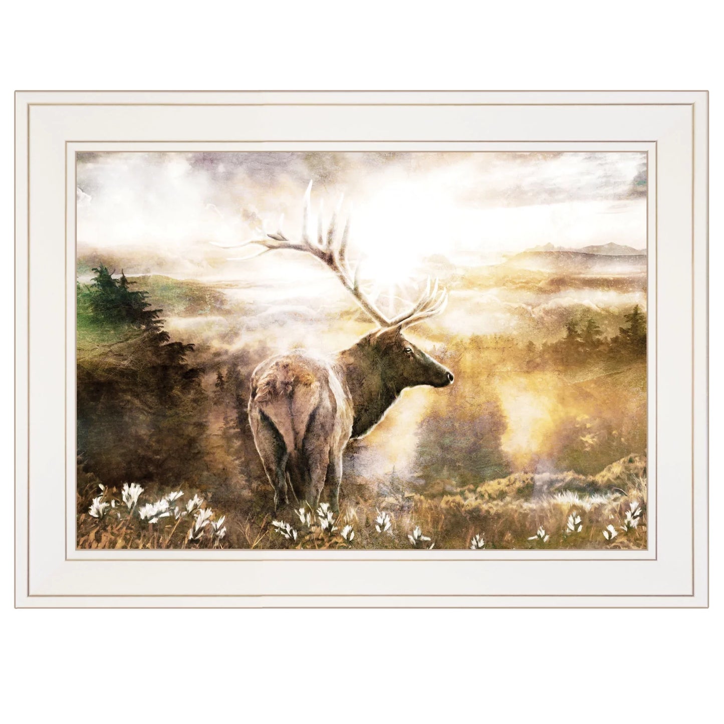 "Heading Home-Elk" by Bluebird Barn, Ready to Hang Framed Print, White Chassis