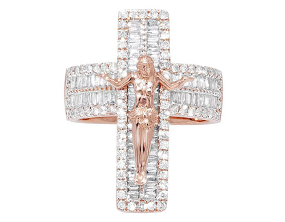 'Jesus on Cross' Baguette 1.86 CT Diamond Pinky Ring Gold S10