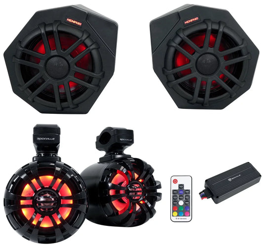 (2) Memphis CANAMX365FE Speakers+Pods+LED Tower Speakers+Amp For 2017+ Can Am X3