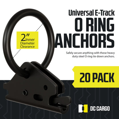 "20 E-Track O Ring Tie-Down Anchors w/ E Track Spring Fittings, Steel, Tie Down Cargo Loads to ETrack TieDown System Rails in Enclosed/Flatbed Trailer, Truck, Van, Pickup"