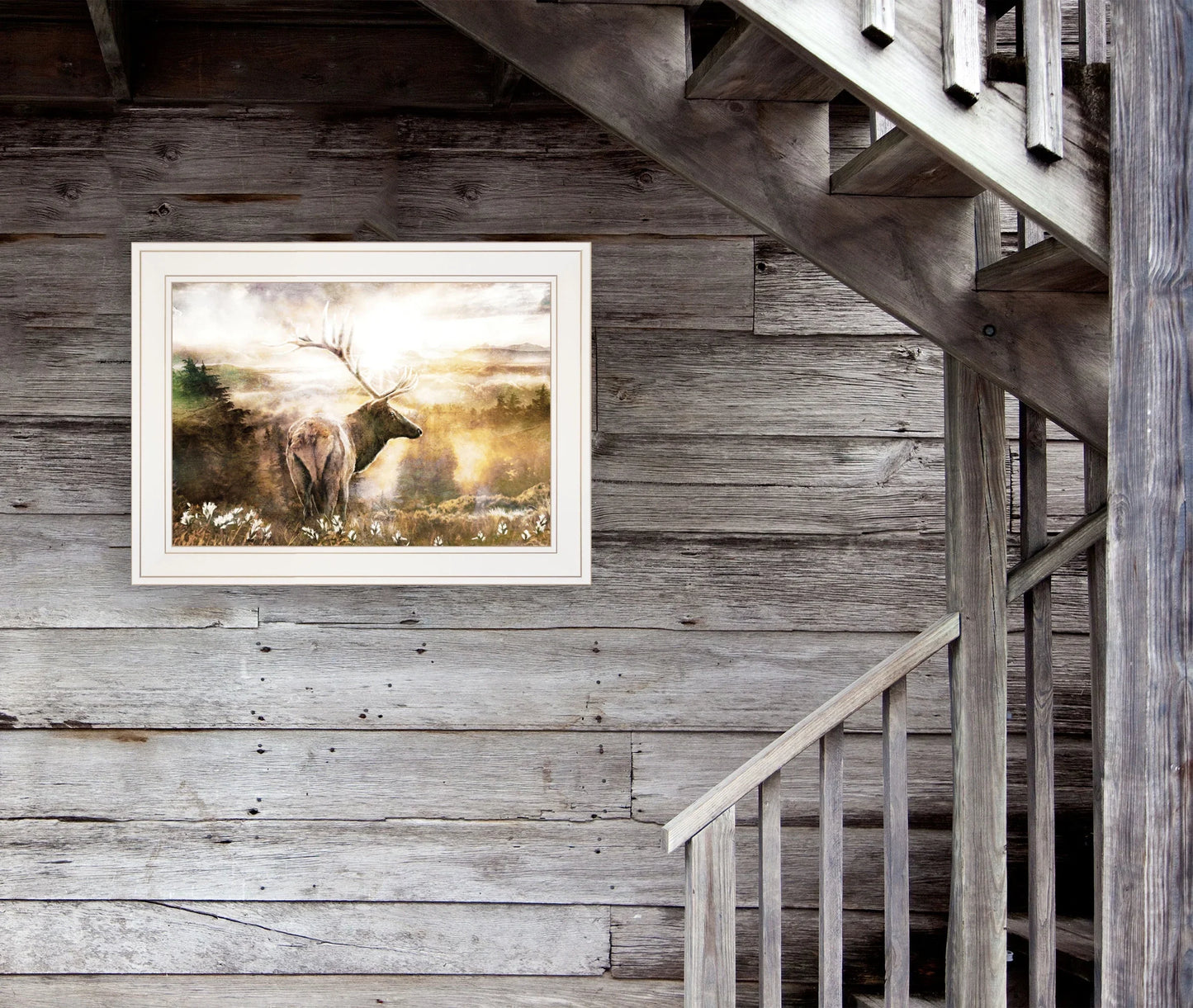 "Heading Home-Elk" by Bluebird Barn, Ready to Hang Framed Print, White Chassis