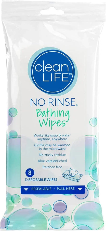 "Bathing Wipes by Cleanlife Products (5 Pack), Premoistened and Aloe Vera Enriched for Maximum Cleansing and Deodorizing - Microwaveable, Hypoallergenic and Latex-Free (8 Wipes)"