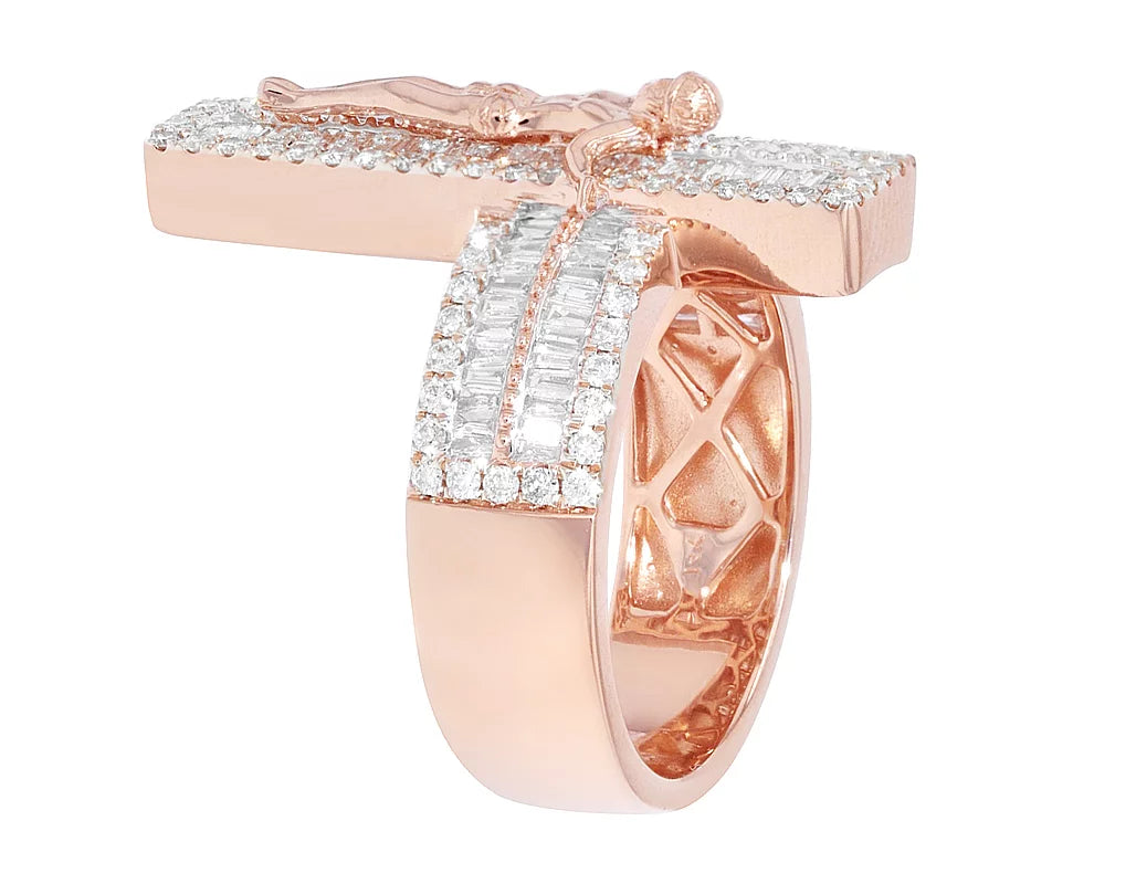 'Jesus on Cross' Baguette 1.86 CT Diamond Pinky Ring Gold S10